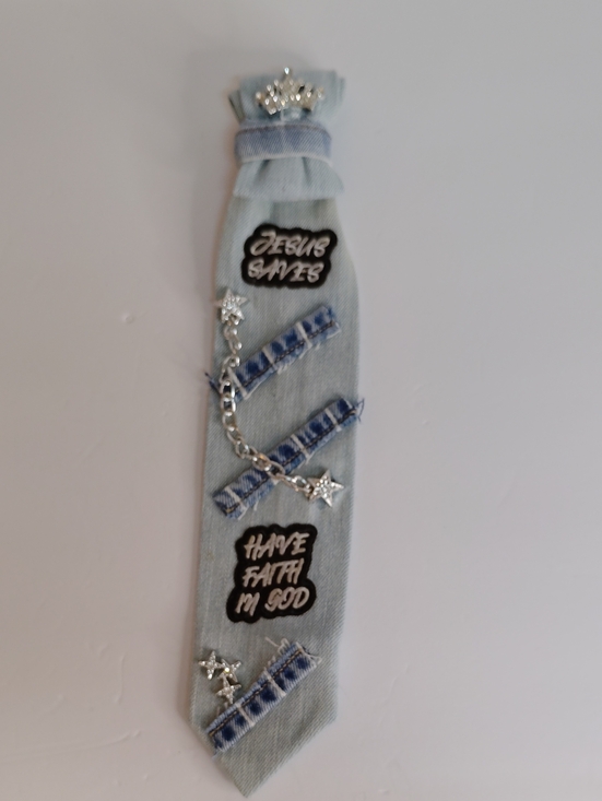 Jewelry - Embellished Light Blue Denim Faith Necklace Necktie